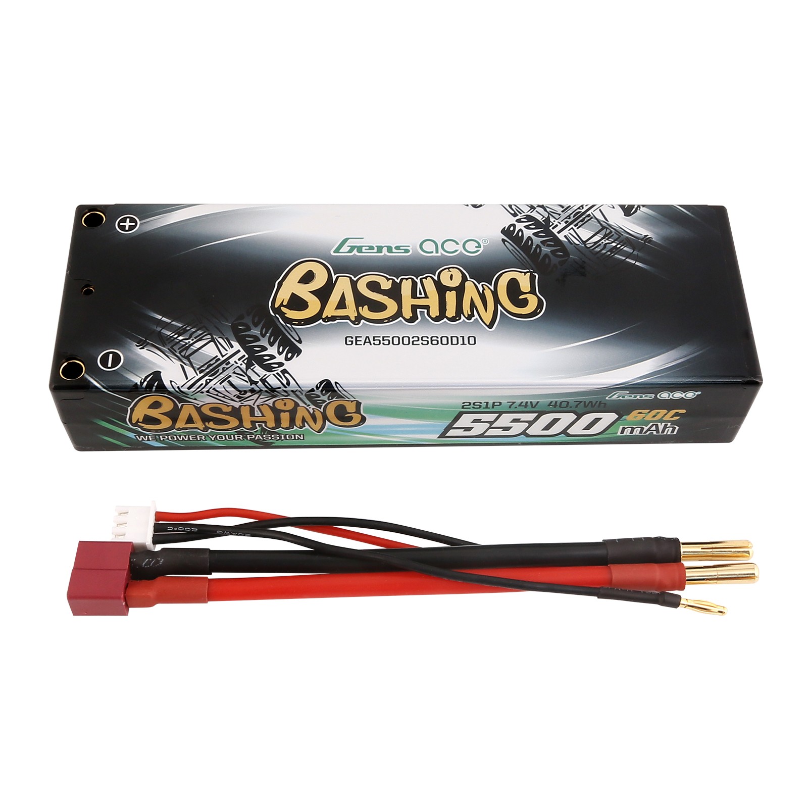 Gens ace 5500mAh 2S 7.4V 60C HardCase RC 10# car Lipo battery pack with ...