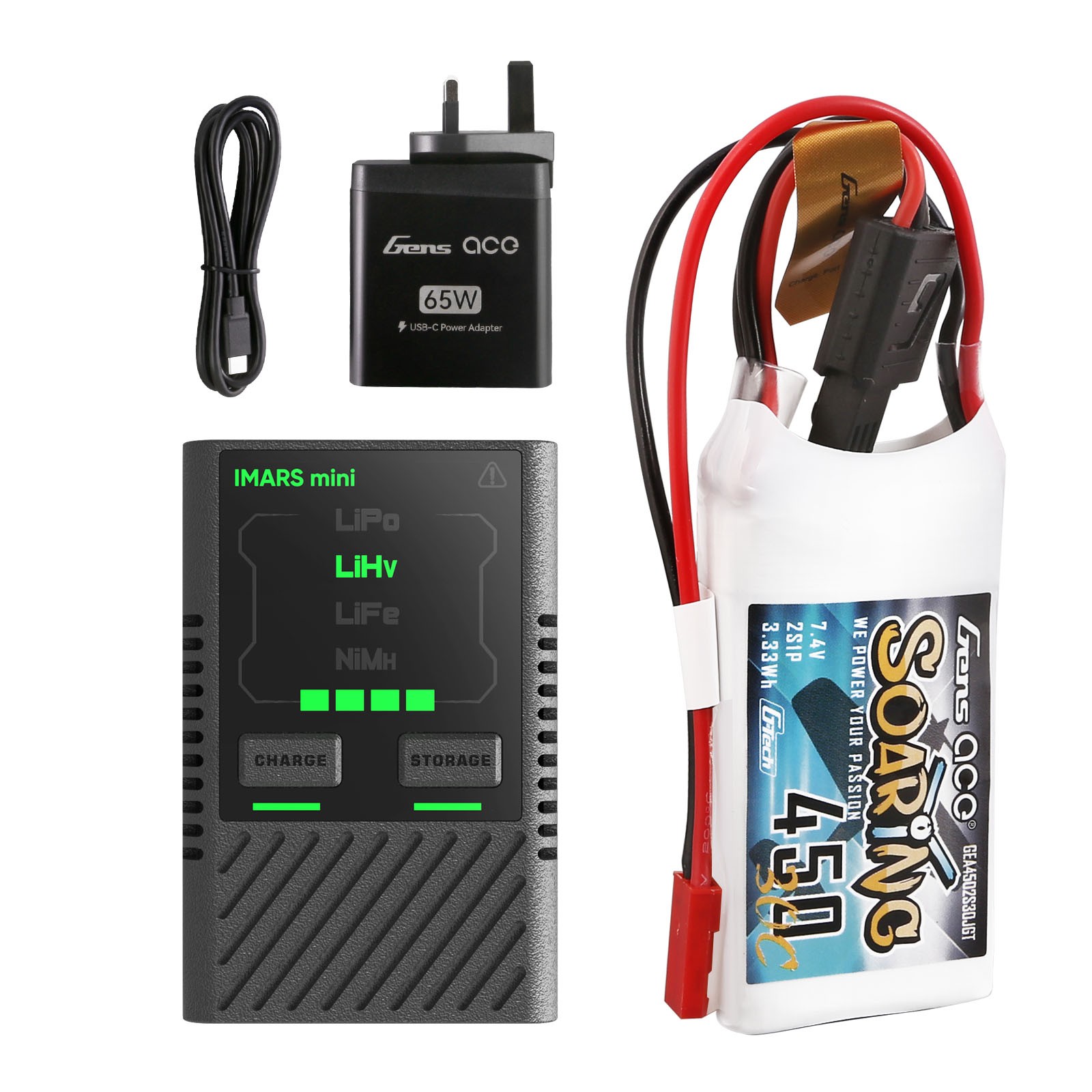 FancyWhoop 2S Li-Ion Battery T Plug 7.4V 2000mah W/ USB Charger