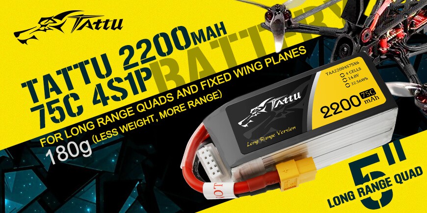TATTU 2200mAh 4S Lipo Battery Pack Long range version